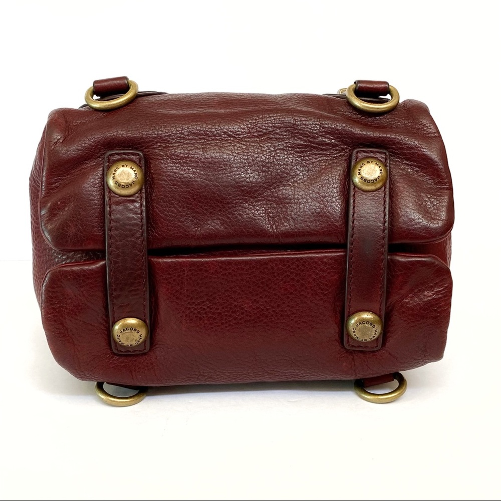 Marc Jacobs Burgundy red leather gold hardware flap open top handles purse bag - Picture 6 of 16